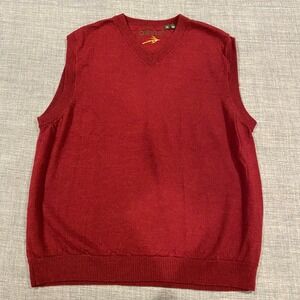 ORVIS Mens Burgundy Merino Wool V Neck Fishing Bird Vest Outdoor Sweater XL